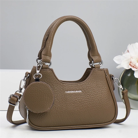 Women Shoulder Bag Litchi Grain PU Leather Half Moon Tote Crossbody With Round Coin Purse Minimalist Fashion Handbag