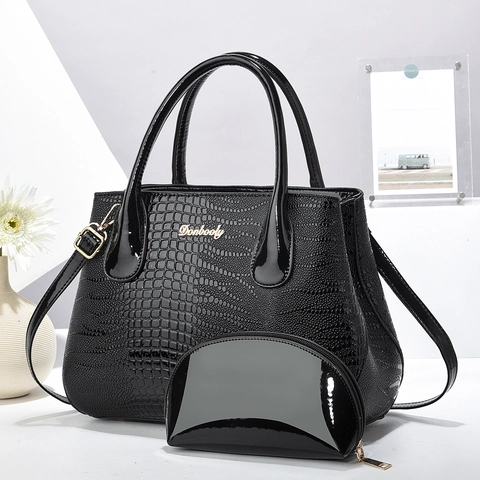 Borsa A Mano E Pochette Da Donna Trama Coccodrilo Pelle PU Lucida Tote Borsa A Tracolla Moda Strada