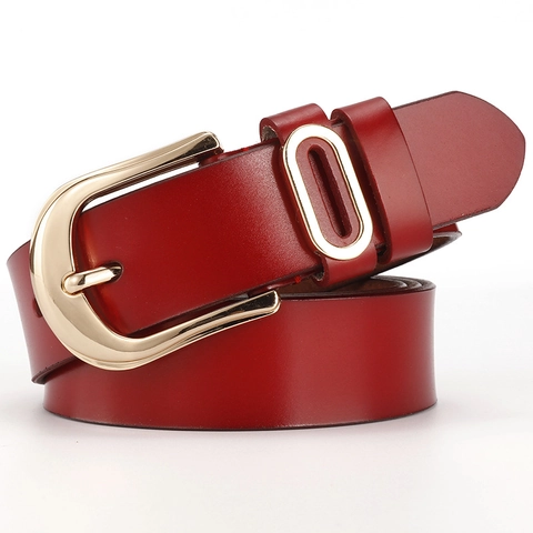 Women's Genuine Split Cowhide Leather Belt With Gold Alloy Pin Buckle Versatile Casual Fashion Decorative Waist Strap