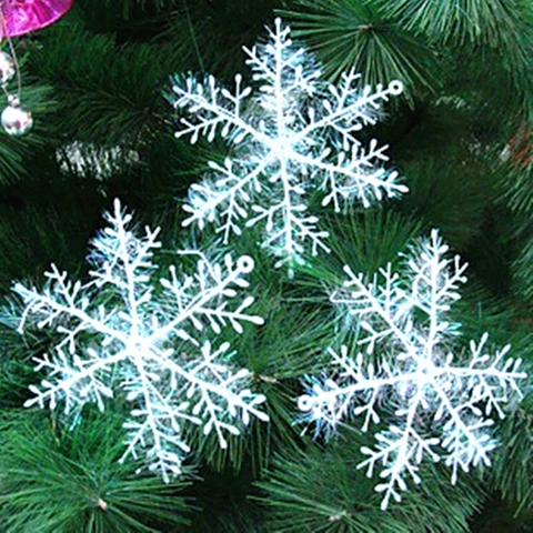 Adornos Colgantes Para Árbol De Navidad De Copo De Nieve Plástico Blanco Brillo Decoración Del Hogar Fiesta Boda