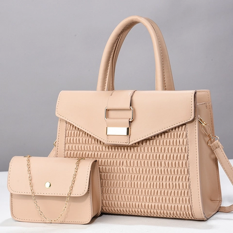 Borsa A Mano Da Donna E Mini Borsa A Catena Pelle PU Trama Intrecciata Hardware Dorato Borsa A Tracolla Versatile