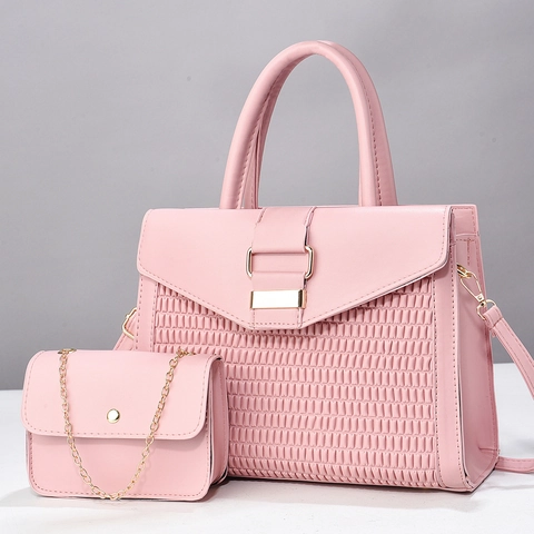 Sac À Main Et Mini Sac À Chaîne En Cuir PU Pour Femmes Grande Capacité Texture Plissée Avec Matériel Doré
