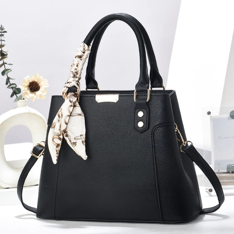 Borsa A Mano Da Donna In Pelle PU Elegante Motivo Litchi Borsa A Spalla Con Sciarpa Decorativa Grande Capacità Borsa Tracolla