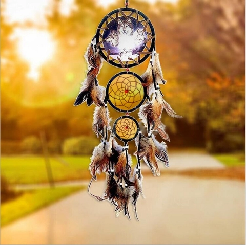 Dreamcatcher Wall Hanging Decor With Natural Feathers Iron Ring Animal Pattern Bohemian Tribal Style Home Ornament