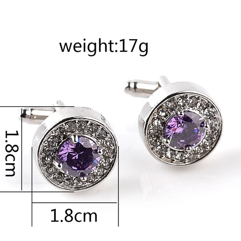 Men Cufflinks Round Alloy Rhinestone Zircon Inlaid Business Formal Wedding Shirt Luxury Accessory Silver Color