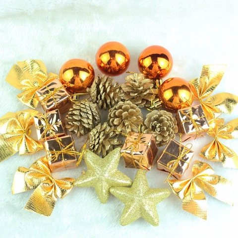 Ornamenti Appesi Albero Di Natale Bronzo Oro Plastica Schiuma Pigne Fiocchi Scatole Regalo Stelle Palle Decorazione Festiva Casa