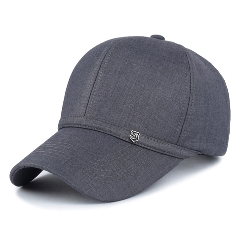 Baseball Cap Men Cotton Polyester Adjustable Outdoor Sport Casual Peaked Hat With Metal Shield Logo Solid Color