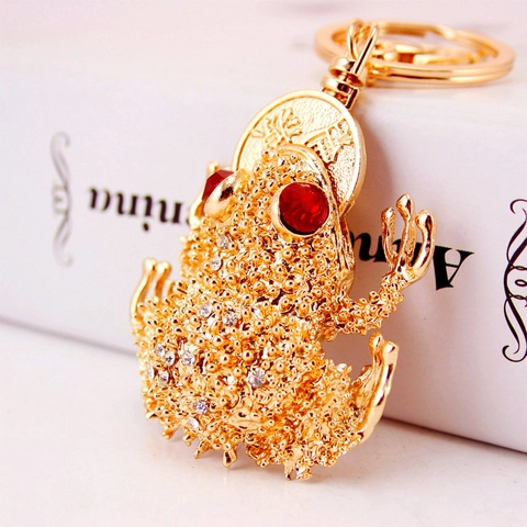 Vintage Chinesischer Stil Goldkröte Strass Schlüsselanhänger Glück Geld Frosch Metall Anhänger Feng Shui Taschenanhänger Auto Schlüsselhalter Schmuck Geschenk