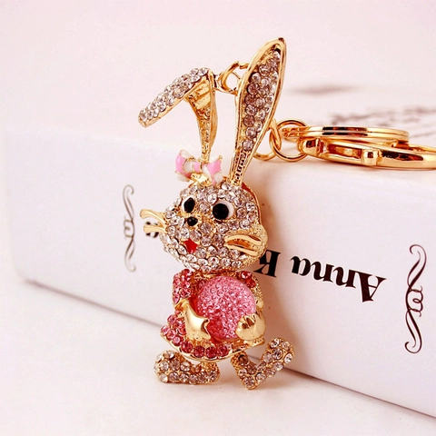 Porte-Clés Lapin En Strass Alliage De Zinc Cristal Étincelant Pendentif Sac Dessin Animé Accessoire Pour Femmes