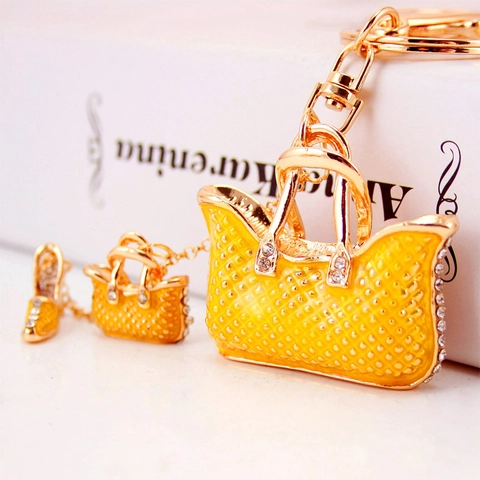 Moda Creativa In Lega Di Zinco Strass Borsa Scarpa Col Tacco Portachiavi Da Donna Carino Smalto Pendente Sacchetto Metallo Gioielli Regalo