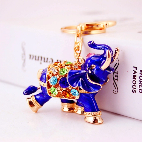 Mignon Porte-clés Éléphant Strass Coloré Alliage de Zinc Émail Animal Bijou de Sac Anneau de Clé en Métal Or Pendentif Femme