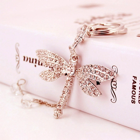 Libelle Sleutelhanger Zinklegering Strass Glinsterend Dier Tas Hanger Met Kristallen Kraal Kwast Cadeau