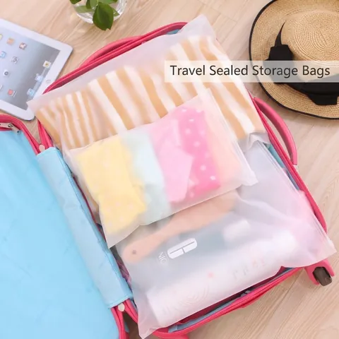 Matte Transparente Reise Aufbewahrungsbeutel Wasserdichte EVA Zipper Schieber Wiederverwendbare Gepäckorganizer Für Kleidung