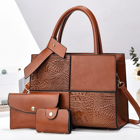 Bolso De Mano Para Mujer Y Cartera De Mano Y Portatarjetas Cuero PU Patrón De Cocodrilo Empalme Bolso De Hombro