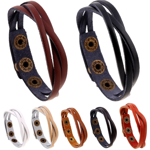 Bracciale In Pelle Intrecciata Con Bottoni A Pressione In Metallo Regolabile Stile Punk Retro Per Uomini Donne