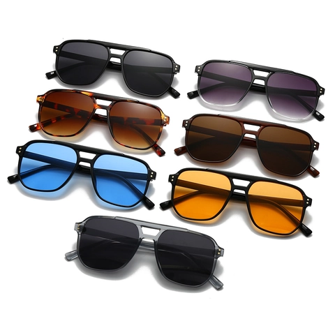 Lunettes De Soleil Carrées À Double Pont Rétro Style Pilote Avec Monture PC Protection UV400 Pour Femmes Hommes