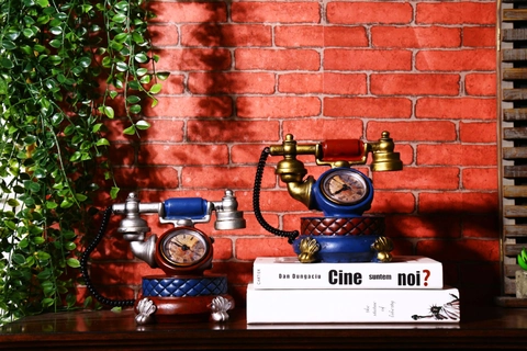Reloj De Escritorio Forma Teléfono Retro Hucha Resina Estilo Industrial Vintage Adorno De Mesa Para Hogar Oficina
