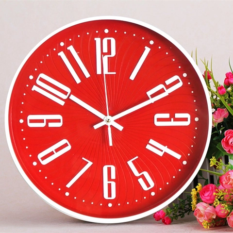 Orologio Da Parete Rotondo Moderno Movimento Al Quarzo Silenzioso Numeri Arabi 3D Cornice In Plastica Decorativo Casa