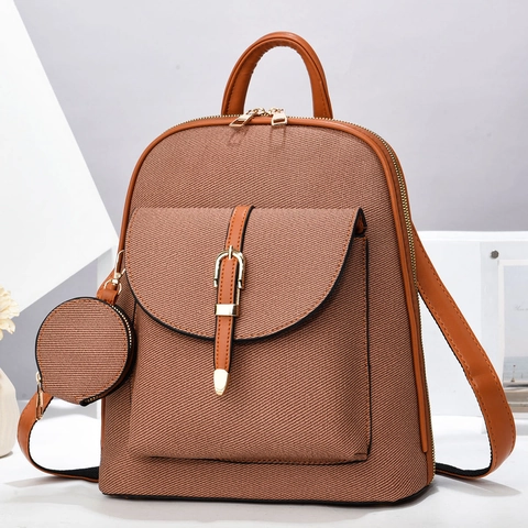 Damen Casual Rucksack Aus Gewebtem PU-Leder Mit Kleiner Runder Geldbörse Große Kapazität Reise Schultertasche Vintage Mode Daypack