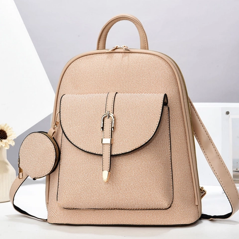 Damen Casual Rucksack Aus Gewebtem PU-Leder Mit Kleiner Runder Geldbörse Große Kapazität Reise Schultertasche Vintage Mode Daypack
