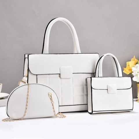 Elegant Women PU Leather Textured Tote Handbag Shoulder Bag And Chain Crossbody Bag Versatile Street Trend Fashion