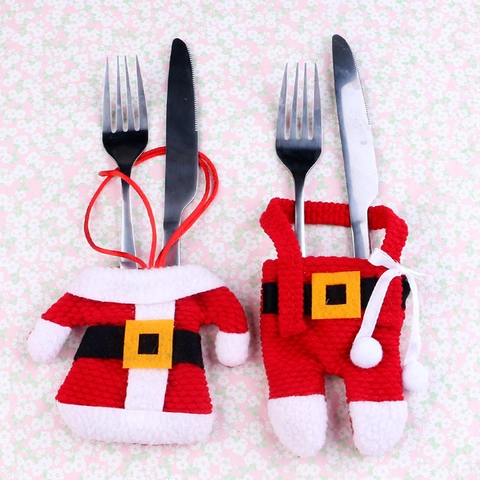 Christmas Cutlery Holder Santa Claus Clothes And Pants Shape Non Woven Fabric Table Decoration Festive Party Supplies