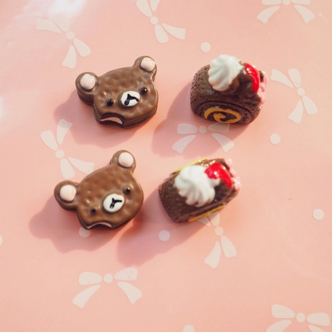 Miniature Bear Chocolate Cake DIY Resin Accessories For Phone Case Hair Clips Dollhouse Food Play Cute Crafting Decoration