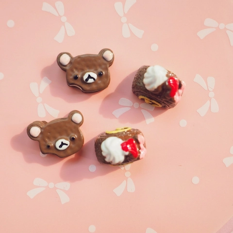 Miniature Bear Chocolate Cake DIY Resin Accessories For Phone Case Hair Clips Dollhouse Food Play Cute Crafting Decoration