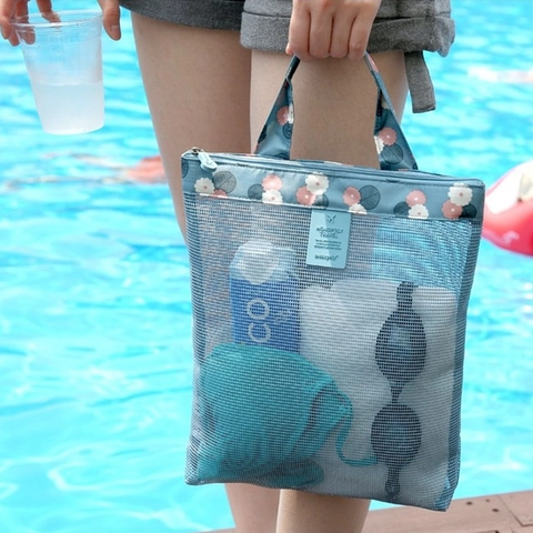 Netz Strandtasche Blumenmuster Schnelltrocknend Tragbare Reise Aufbewahrungstasche Für Schwimmen Fitness Urlaub Organizer