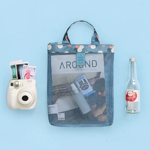 Netz Strandtasche Blumenmuster Schnelltrocknend Tragbare Reise Aufbewahrungstasche Für Schwimmen Fitness Urlaub Organizer