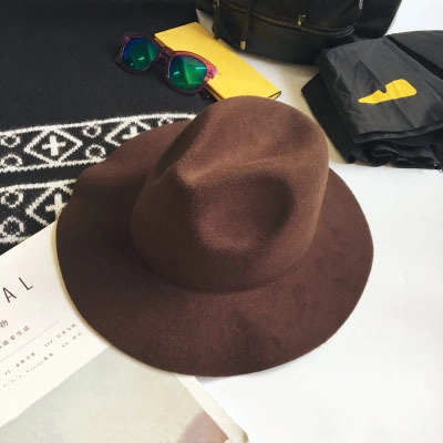 Vintage British Style Wool Blend Fedora Hat For Men Women Wide Brim Solid Color Jazz Cap Winter Autumn Fashion Accessories