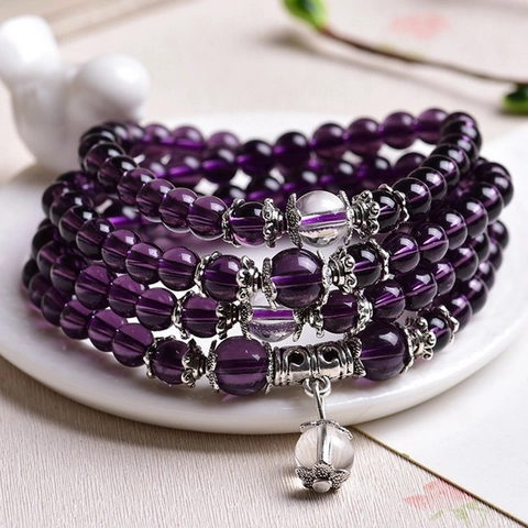 Multi Layer Wrap Beaded Bracelet Glass Crystal Beads Silver Alloy Spacers Flower Pendant Retro Buddhist Style Ethnic Jewelry