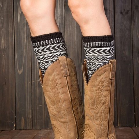 Leg Warmers Acrylic Knit Bohemian Geometric Pattern Warm Boot Cuffs For Winter Vintage Ethnic Style Women