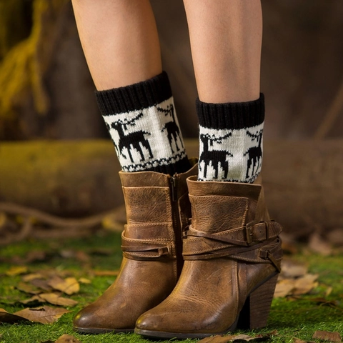Knitted Leg Warmers Reindeer Pattern Acrylic Winter Boot Cuffs Christmas Nordic Warm Accessory Women