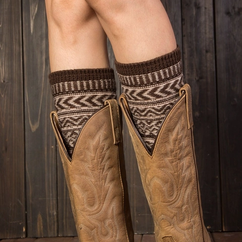 Leg Warmers Acrylic Knit Bohemian Geometric Pattern Warm Boot Cuffs For Winter Vintage Ethnic Style Women