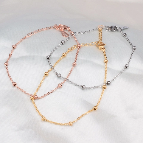 Sierlijke 316L Titanium Stalen Kraal Ketting Armband Minimalistische Bal Enkelbandje Voet Sieraden Voor Vrouwen