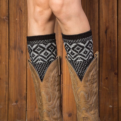 Geometric Jacquard Knitted Leg Warmers Acrylic Warm Bohemian Retro Style Winter Boot Cuffs