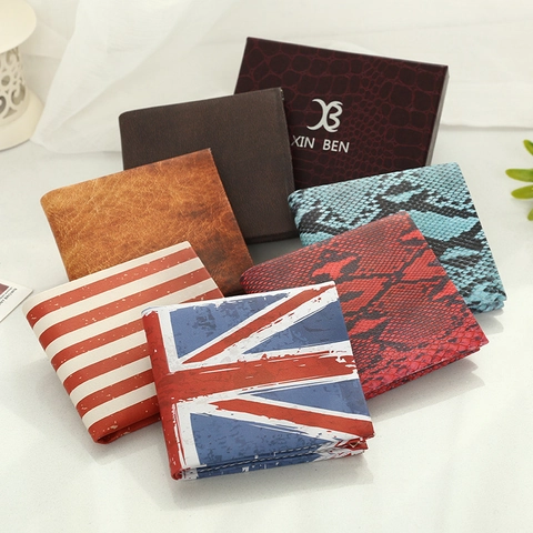 Herren Geldbörse PU Leder Vintage Druck Britische USA Flagge Schlangenhaut Textur Mehrere Kartenfächer Geldscheinfach Geschenkbox