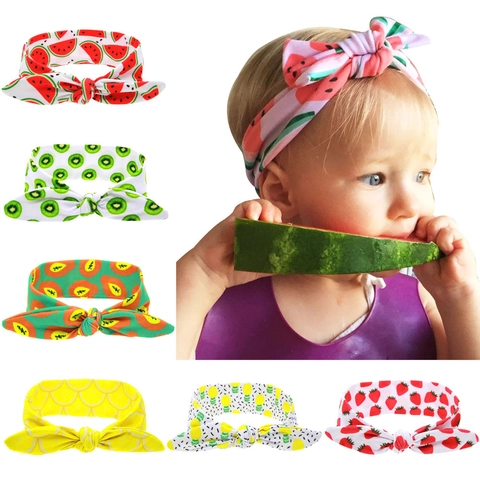 Baby Headband Infant Hair Band Rabbit Ears Fruit Print DIY Knot Elastic Fabric Cute For Toddler Kids