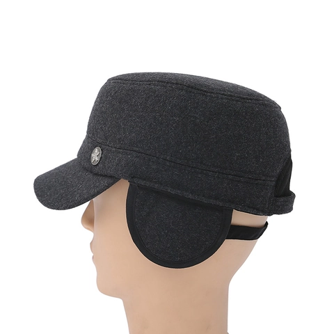 Berretto Cadet Da Uomo Invernale Cappello Piatto Lana Caldo Con Paraorecchi Distintivo Stella Metallo Esterno