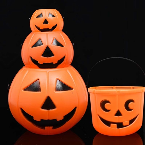 Halloween Kürbis Eimer Kunststoff Jack-O-Lantern Süßigkeiten Eimer Trick Or Treat Party Dekoration Kinder Geschenk Mit Griff