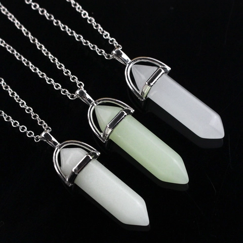Collana Con Pendente In Pietra Luminosa A Colonna Esagonale Brillante Al Buio Cristallo Fluorescente Gioielli