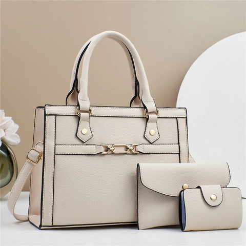 Borsa A Mano Da Donna In Pelle PU Con Trama Litchi Borsa A Tracolla Portafoglio A Busta E Porta Carte Hardware Dorato Semplice