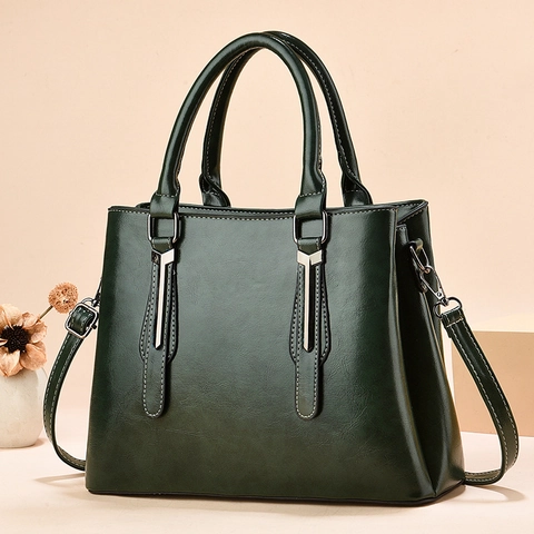 Fashion PU Leather Handbag Three Compartment Tote Bag Vintage Oil Wax Texture Shoulder Crossbody Bag Daily Ladies Purse