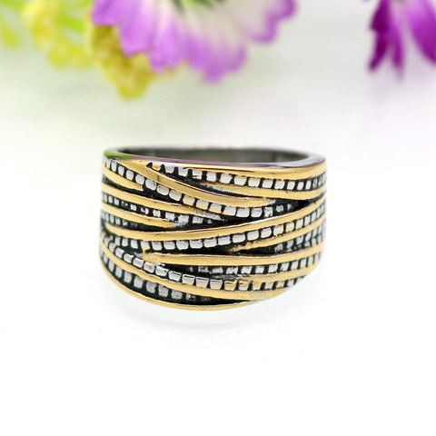 Wide Band Ring 316L Stainless Steel Two Tone Intertwined Rope Design Vintage Punk Jewelry For Women Men