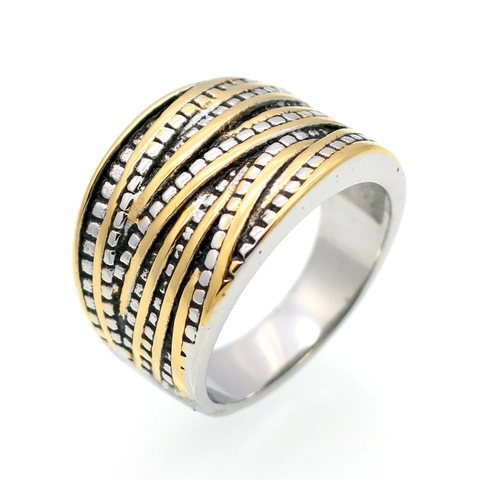 Wide Band Ring 316L Stainless Steel Two Tone Intertwined Rope Design Vintage Punk Jewelry For Women Men