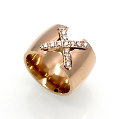 X-Shape Cross Wide Band Ring For Women Stainless Steel Micro Pave Cubic Zirconia Statement Jewelry Modern Elegant