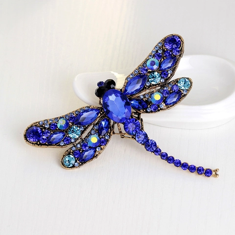 Vintage Large Dragonfly Brooch Alloy Rhinestone Inlaid Crystal Pins For Women Elegant Scarf Buckle Accessory