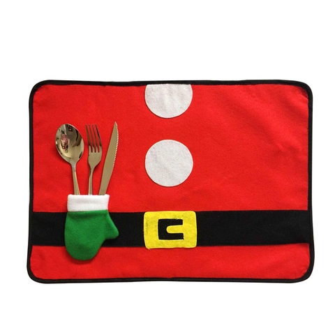 Christmas Placemat Santa Claus Costume Design With Cutlery Pocket Non-Woven Fabric Dining Table Holiday Decor