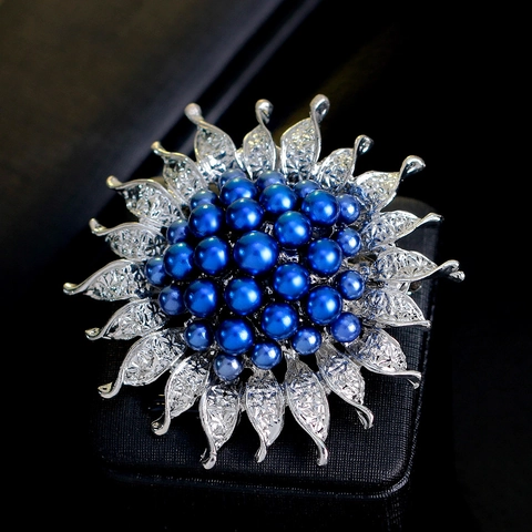 Broche Flor De Sol Elegante Aleación Con Perla Artificial Imitación Y Diamante De Imitación Mujer Hebilla De Bufanda Pin